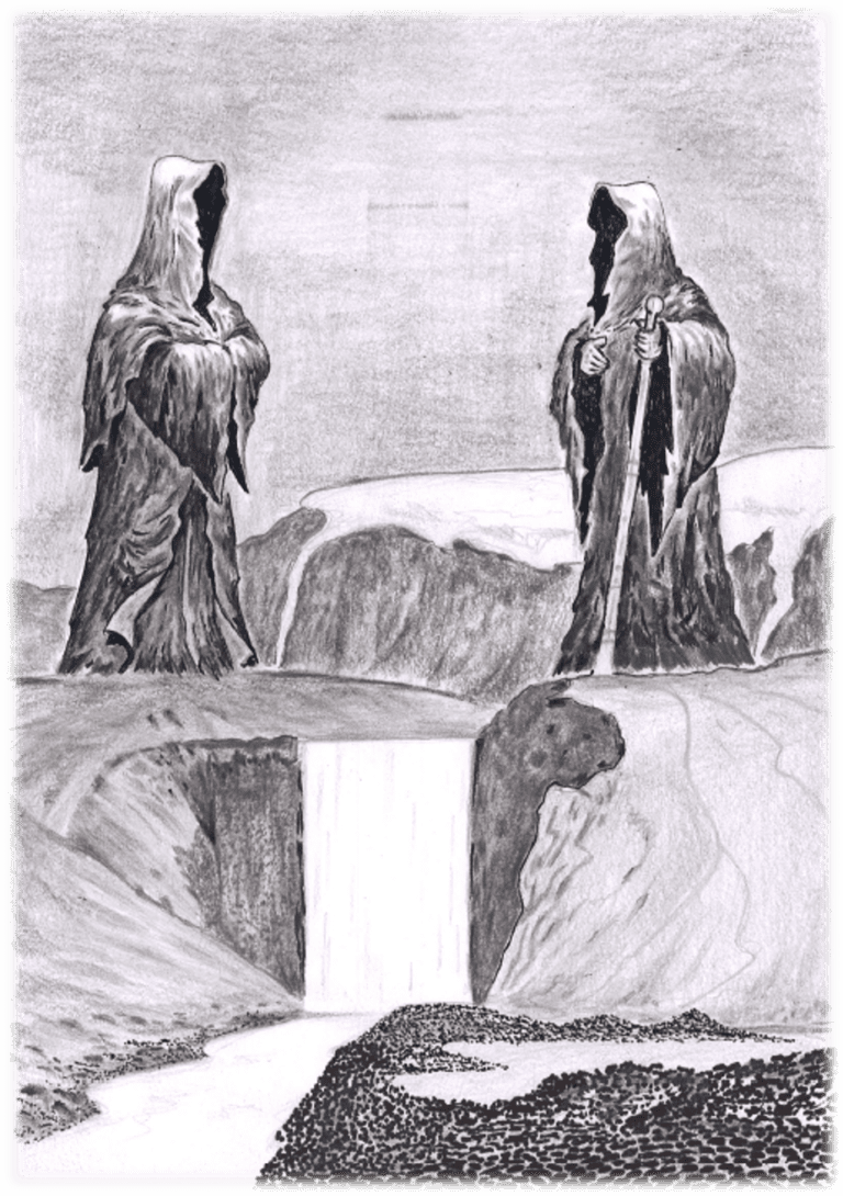 Þrasi og Loðmundur. Teikning eftir J. Laczkowski